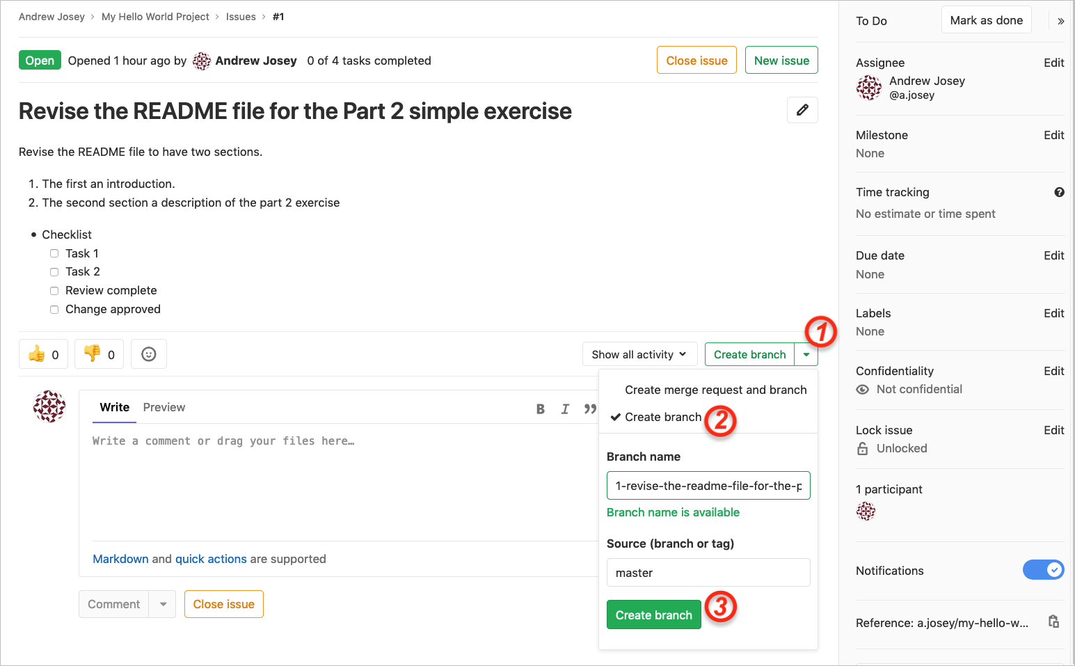 Create Branch from the Issue